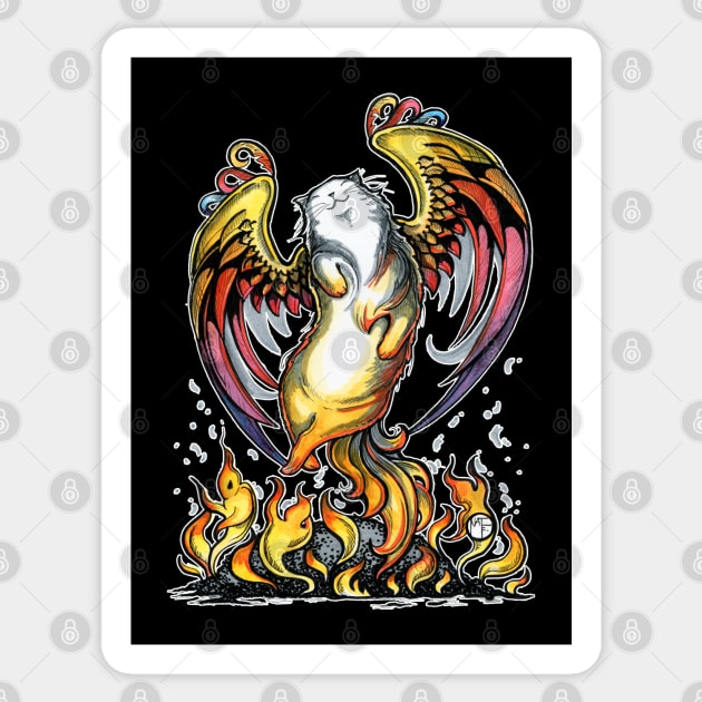 Phoenix Cat Rising From The Ashes Sticker by Nat Ewert Art